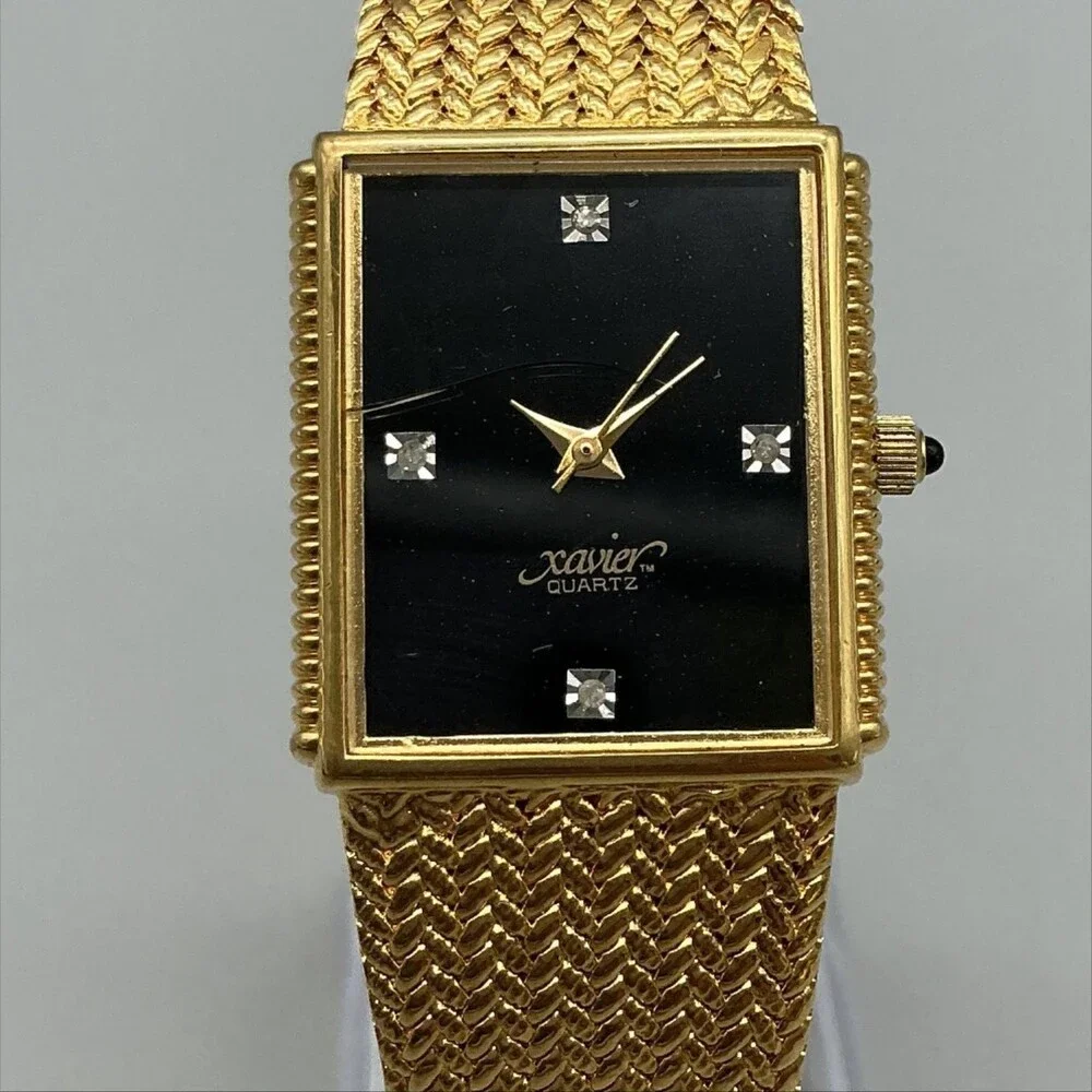 Xavier Mens Watch 25mm Black Dial Gold Tone CRYSTAL CRACKED New Battery